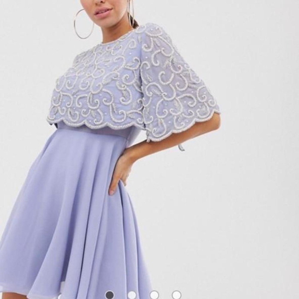 ASOS Design Women’s Periwinkle Pearl Embellished Cape Dress